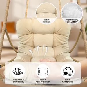 English Elm Swing Egg Chair with Stand - Foldable Rattan Hanging Basket Seat, Cushioned Comfort, Cup Holder Beige+Brown W2707P388617