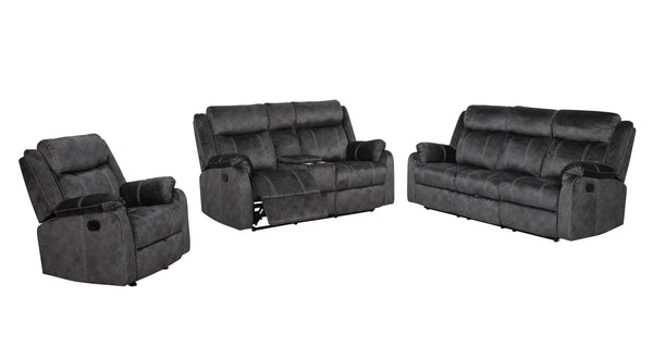 English Elm SONET Domino Upholstered Manual Recliner with Cup Holders, Pull-Out Storage Drawer and Console Features Gray 70.7 L x 30.3 W x 26 H B201P226322