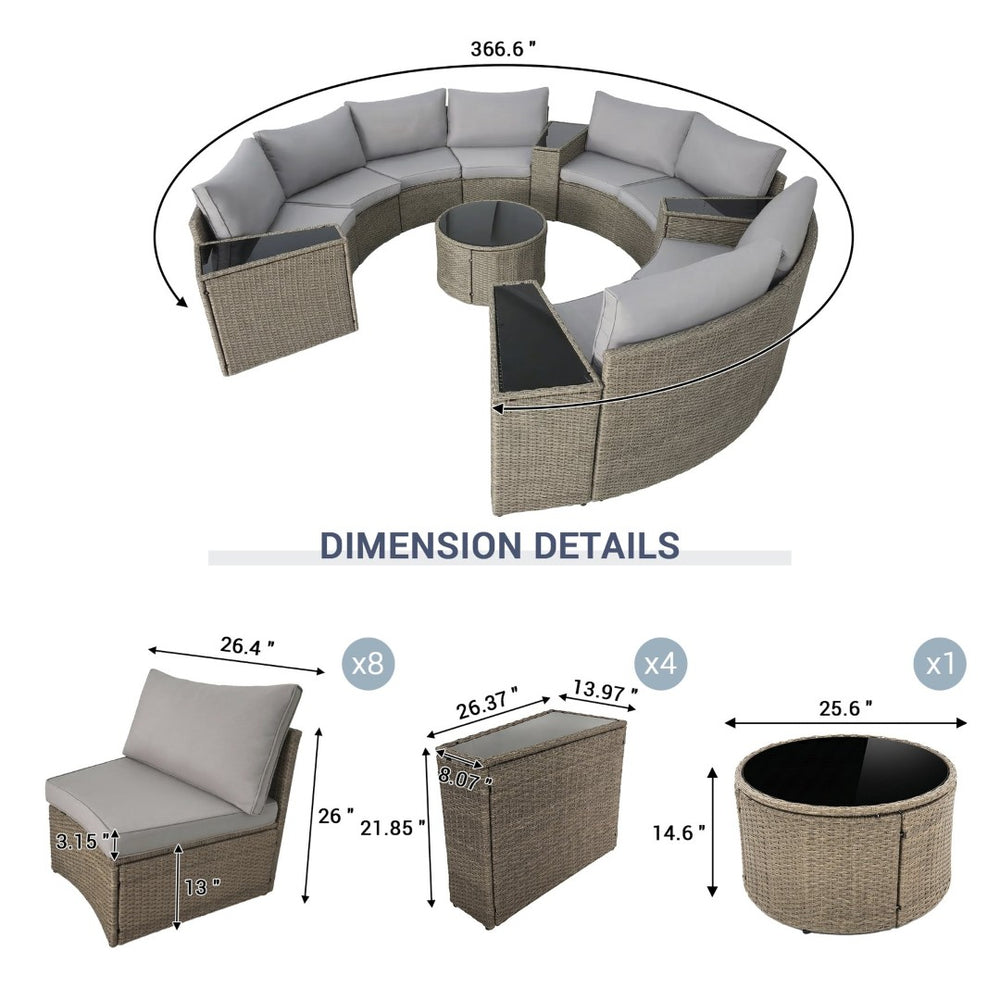 English Elm Outdoor Half Moon 13 Piece Wicker Sectional Set with Tempered Glass Coffee Table W874S00091