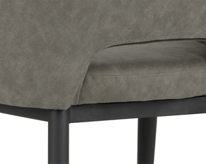 Sunpan THATCHER DINING ARMCHAIR - Stylish Faux Leather & Steel Frame for Modern Industrial Elegance Grey 102743