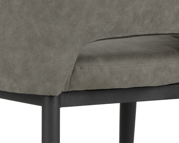 Sunpan THATCHER DINING ARMCHAIR - Stylish Faux Leather & Steel Frame for Modern Industrial Elegance Grey 102743
