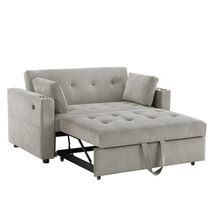 English Elm Luelle Convertible Sleeper Loveseat with Tufted Cushions, USB Ports, Cupholders, Pillows, Space-Saving Design Gray B061P296419