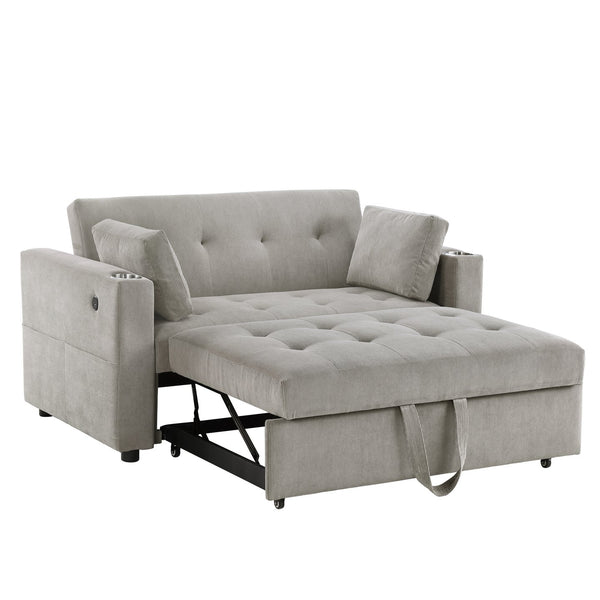 English Elm Luelle Convertible Sleeper Loveseat with Tufted Cushions, USB Ports, Cupholders, Pillows, Space-Saving Design Gray B061P296419