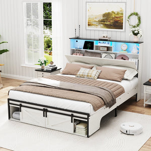 English Elm Farmhouse Full Size Bed Frame With Smart Storage, Charging Station, & Led Lights For Modern Comfort W1550P343689