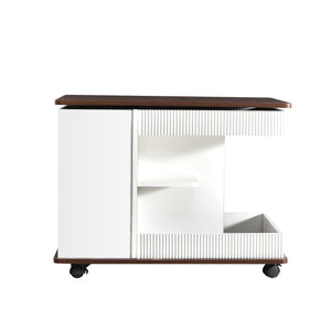 English Elm U-Can Modern Adjustable End Table with 360° Rotating Lift-Top, Lockable Wheels and Storage Space Brown+White N724P292505K