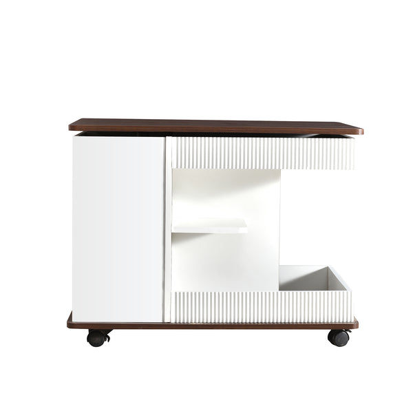 English Elm U-Can Modern Adjustable End Table with 360° Rotating Lift-Top, Lockable Wheels and Storage Space Brown+White N724P292505K