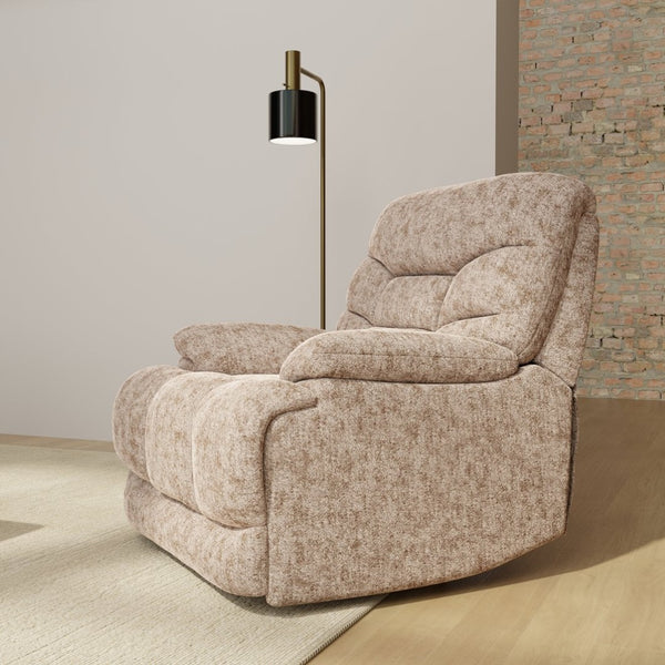 English Elm Swivel Glider Recliner Plush Upholstered Chair for Contemporary Living Rooms Beige Brown B339P422560