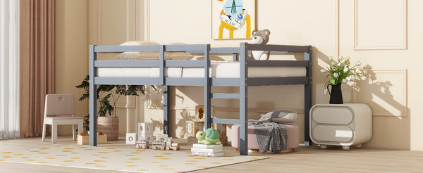 English Elm Full Rubber Wood Loft Bed with Ladder and Under-Bed Storage Space, Sturdy Minimalist Design for Comfort Grey W504P283515