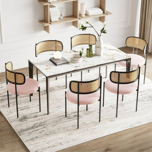 English Elm Modern Upholstered Dining Chairs Set Of 4 - Pink Velvet With Rattan Back & Metal Legs For Style T3623P379687