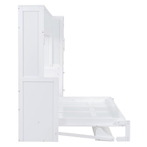 English Elm Queen Murphy Wall Bed with Integrated Wardrobe and Drawers for Studio or Guest Room White LP000793AAK-3
