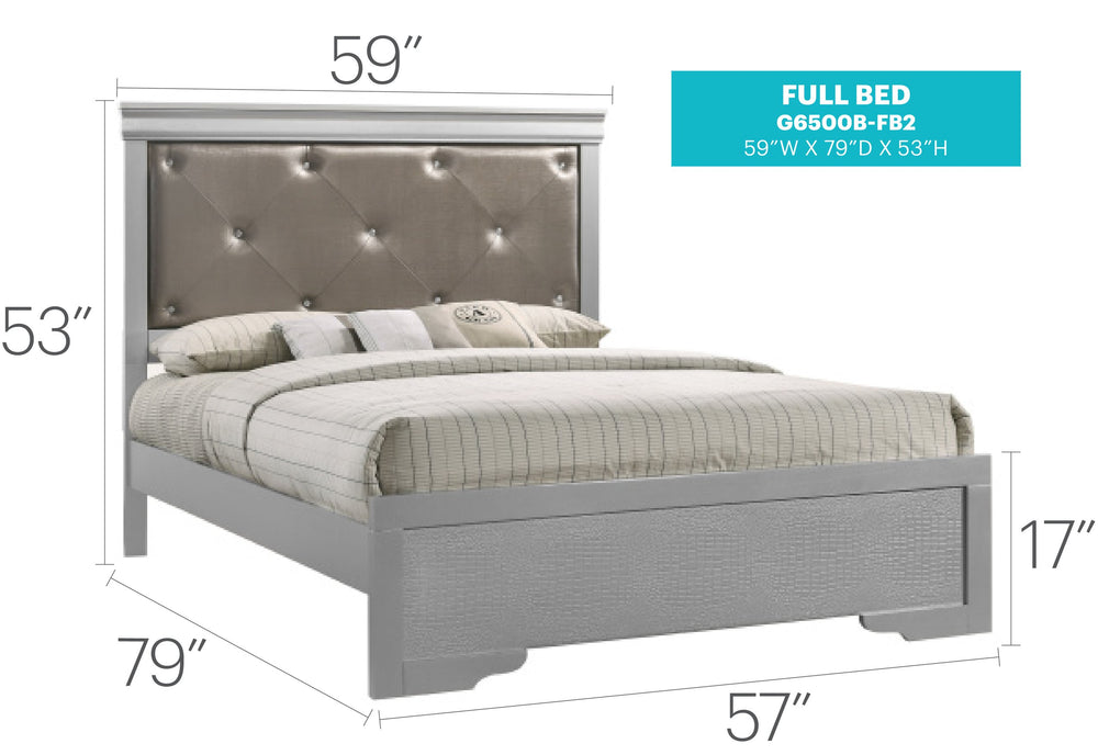 English Elm Chic Silver Champagne Full Bed Frame with Elegant Transitional Design, Durable Particleboard, 53"H x 57"W x 80"D B078S00440