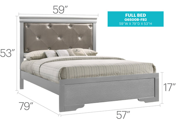 English Elm Chic Silver Champagne Full Bed Frame with Elegant Transitional Design, Durable Particleboard, 53"H x 57"W x 80"D B078S00440