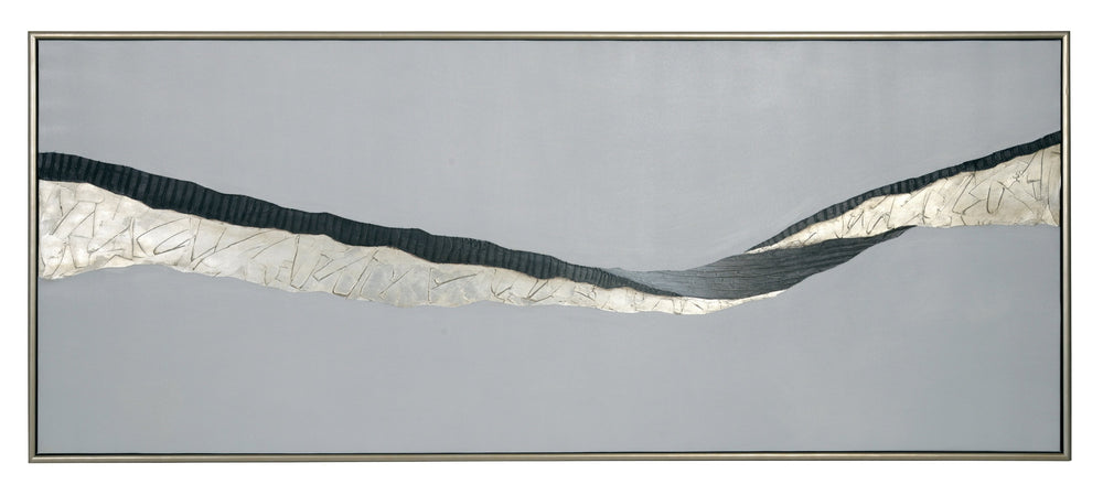 Sunpan Frequency Wall Art - Hand-Painted Black & Silver Textured Masterpiece with Antique Silver Frame