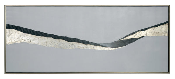 Sunpan Frequency Wall Art - Hand-Painted Black & Silver Textured Masterpiece with Antique Silver Frame