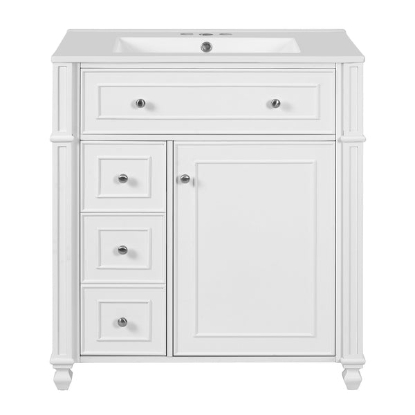 English Elm Bathroom Vanity with Sink French-Inspired 30" Ceramic Basin Vanity Cabinet with Soft-Close Doors & Drawer Organizer White N710P286723K