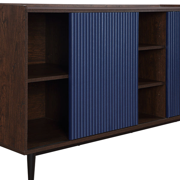 English Elm Duane Fluted 59" Sideboard with Ribbed Wood Grain, Cable Management & Iron Feet for TV Stand Navy Blue B365P397663