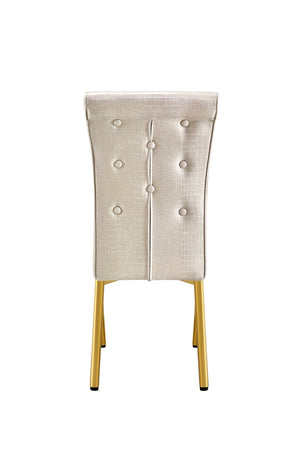 English Elm A Set of 2 Crystal Button Faux Leather Dining Chairs with Embossed Croc Texture Beige,Gold W3226P344046