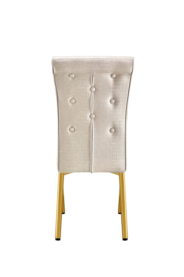 English Elm A Set of 2 Crystal Button Faux Leather Dining Chairs with Embossed Croc Texture Beige,Gold W3226P344046