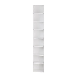 English Elm 8-layer ultra-thin 8-tier tall bookshelf with wavy edge design, space-saving display shelf for home office White W487P339359