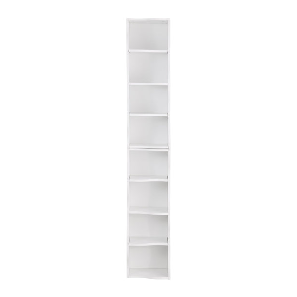 English Elm 8-layer ultra-thin 8-tier tall bookshelf with wavy edge design, space-saving display shelf for home office White W487P339359