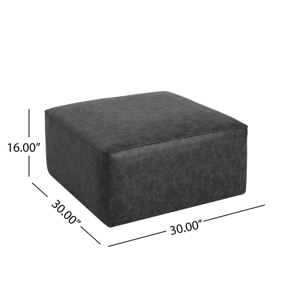 English Elm Christopher Knight Home® - Square PU Leather Ottoman with Pocket Coil Comfort, Dense Foam Padding & Modern Minimalist Style Black N757P180768B