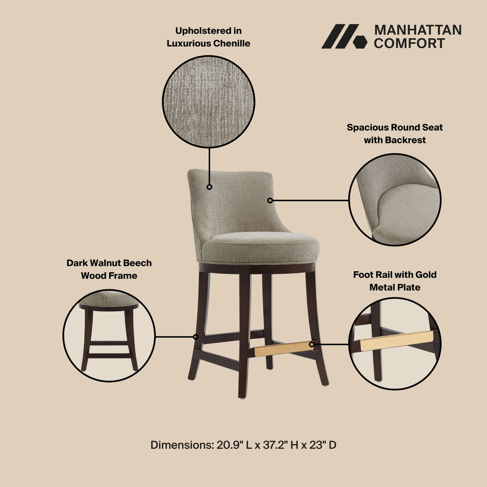 English Elm Lucia Taupe Chenille Counter Stool With Elegant Beech Wood Legs & Gold Footrest - Fully Assembled! B365P398034