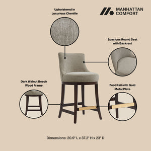 English Elm Lucia Taupe Chenille Counter Stool With Elegant Beech Wood Legs & Gold Footrest - Fully Assembled! B365P398034