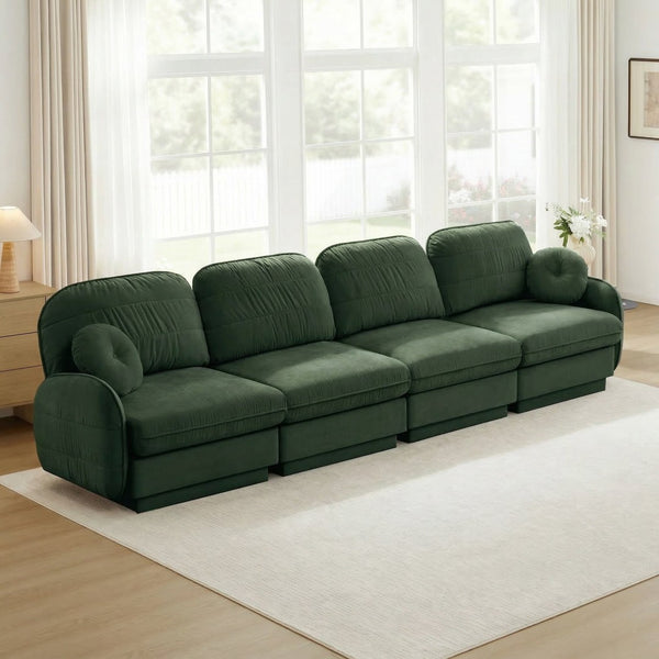 English Elm 137"chenille Cloud Sofa Deep Seat Four Seater with Quilted Cushions for Living Room Green W714S01771