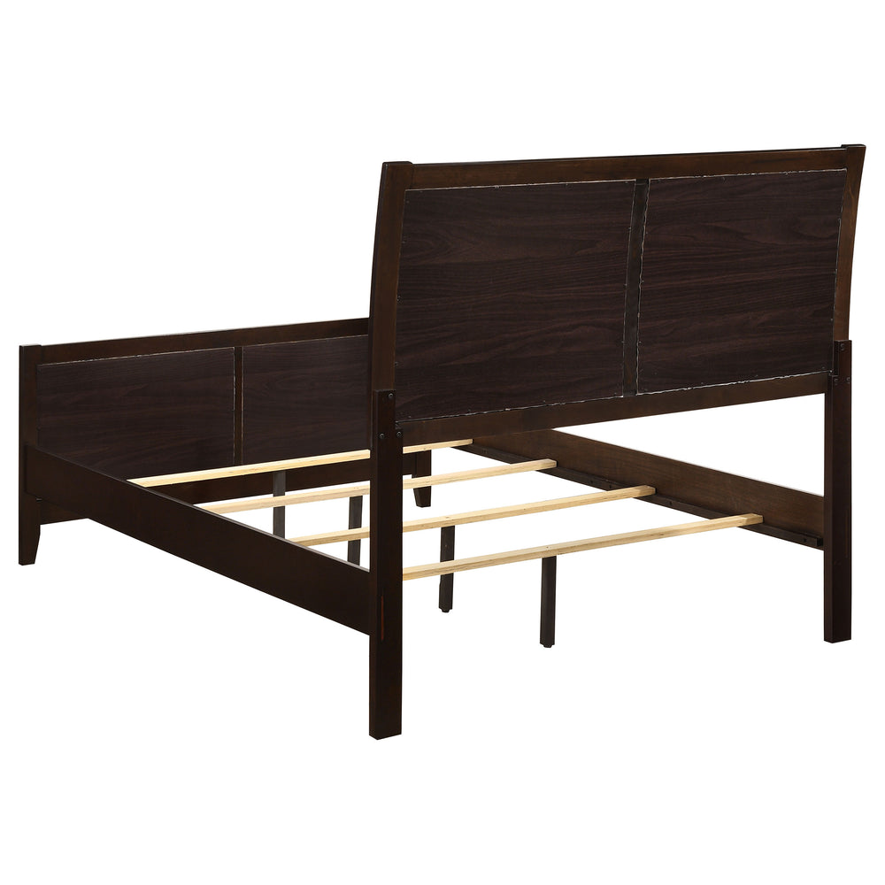 English Elm Pocatello Modern Cappuccino 5-Piece Eastern King Bedroom Set with Black Faux Leather Panels, Sleek Hardware B062S00921