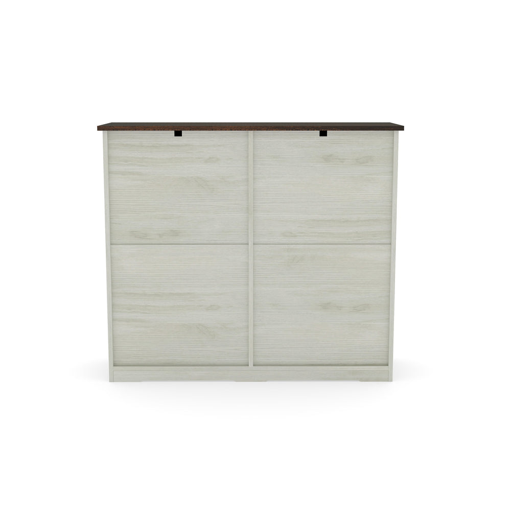 English Elm Farmhouse Barn Door Tilt-Out Trash Cabinet with Waterproof Woodgrain Top, 2 Drawers, 2x10gal Storage W2557P237960