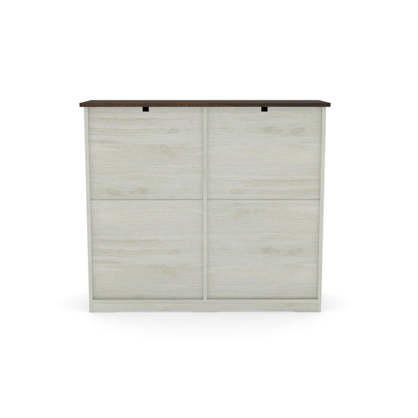 English Elm Farmhouse Barn Door Tilt-Out Trash Cabinet with Waterproof Woodgrain Top, 2 Drawers, 2x10gal Storage W2557P237960