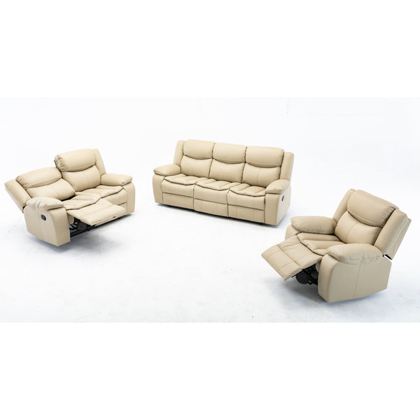 English Elm 1+2+3 Leather reclining sectional set with pocket springs, pillow-top arms, storage, solid frame comfort Cream W791S00004