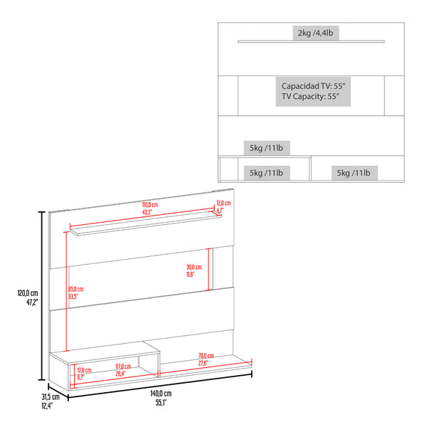 English Elm Floating Entertainment Center Albuquerque White - Wall-Mounted Engineered Wood TV Stand with Extra Shelf, Easy Assembly B092P306234