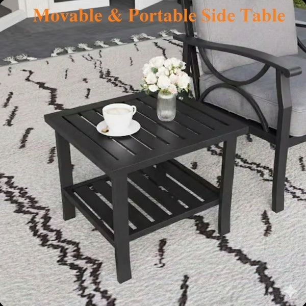 English Elm 8-piece Outdoor Conversation Set 9 Seat Steel Patio Sofa with Thick Cushions Tables Grey+Black B082S00130