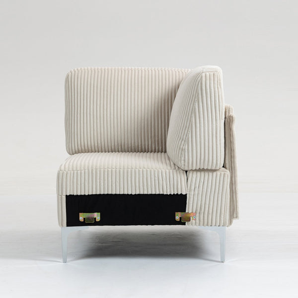 English Elm Modular Corner Seat Sofa Module - Beige Corduroy Accent Couch With Durable Steel Legs & Comfort W3098P257005