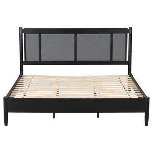 English Elm Solid Pine King Platform Bed with Upholstered Headboard and Industrial Metal Accents Black,Dark Grey N770PK361419B