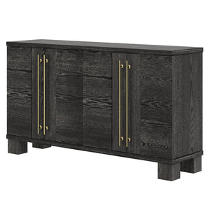 English Elm Trexm Ash Veneer Buffet with Gold Handles and Adjustable Shelves for Dining Spaces Black N715P392244B