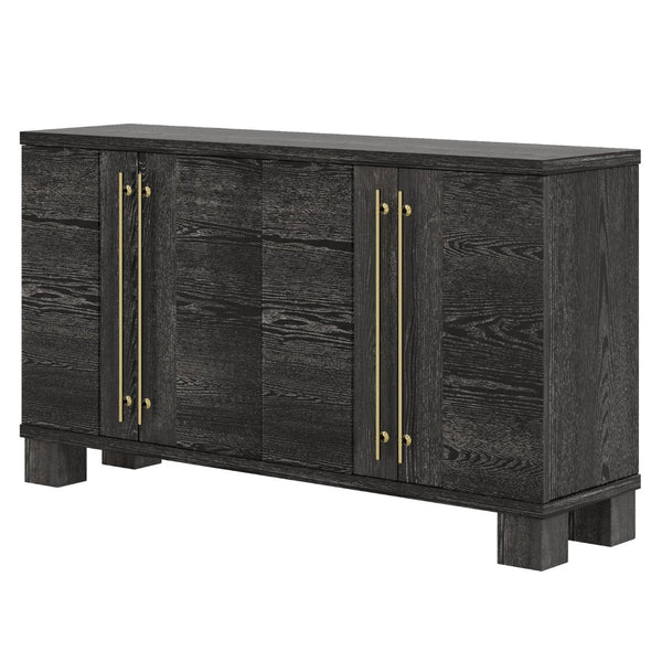 English Elm Trexm Ash Veneer Buffet with Gold Handles and Adjustable Shelves for Dining Spaces Black N715P392244B