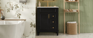 English Elm 24" French-Inspired Bathroom Vanity With Ceramic Sink, 2 Soft-Close Drawers & Adjustable Shelf N710P318989B