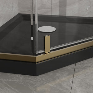 English Elm Goodyo Neo-angle Corner Shower Enclosure Gold Frame Tempered Glass with Black Base W1223S00043