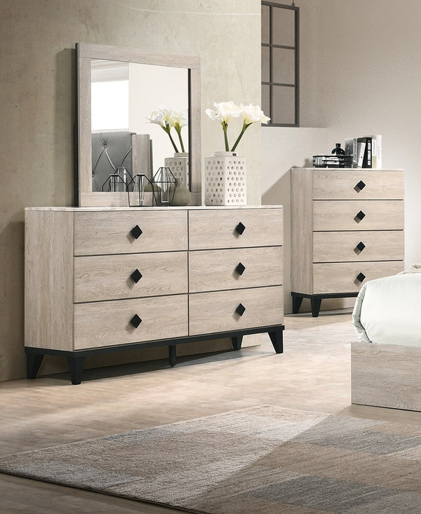 English Elm Modern Chest of Drawers with Faux Marble Top and Black Square Hardware - 4-Drawer Storage Accent Piece Cream 19 L x 34 W x 65 H B011P395428
