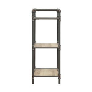 English Elm 3 Tier Bookshelf Industrial Metal Frame with Antique Oak Shelves, Sandy Gray Finish, Modern Sturdy Storage B016P311282