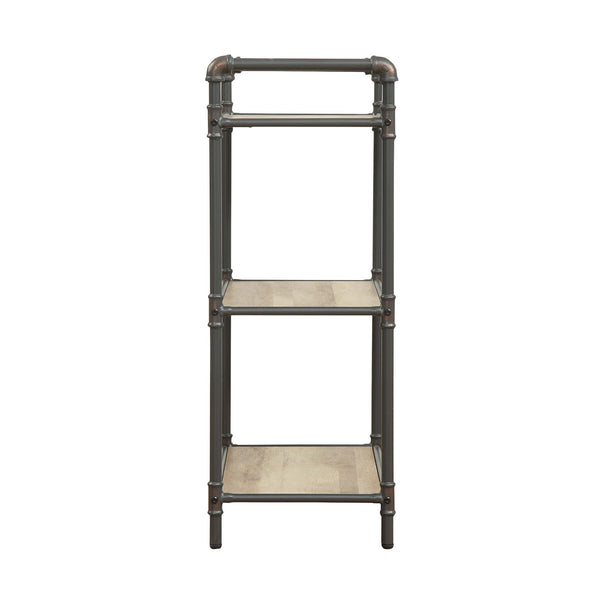English Elm 3 Tier Bookshelf Industrial Metal Frame with Antique Oak Shelves, Sandy Gray Finish, Modern Sturdy Storage B016P311282
