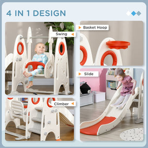 English Elm Qaba 4 in 1 Indoor Toddler Playset with Slide Swing Climber and Basketball Hoop W2225P217352
