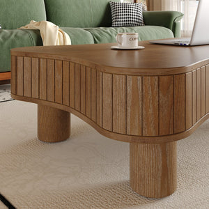 English Elm Lift Top Coffee Table with Silent Hydraulic Lift, Fluted Panels & Hidden Storage, Rounded Corners Walnut W1445P355622