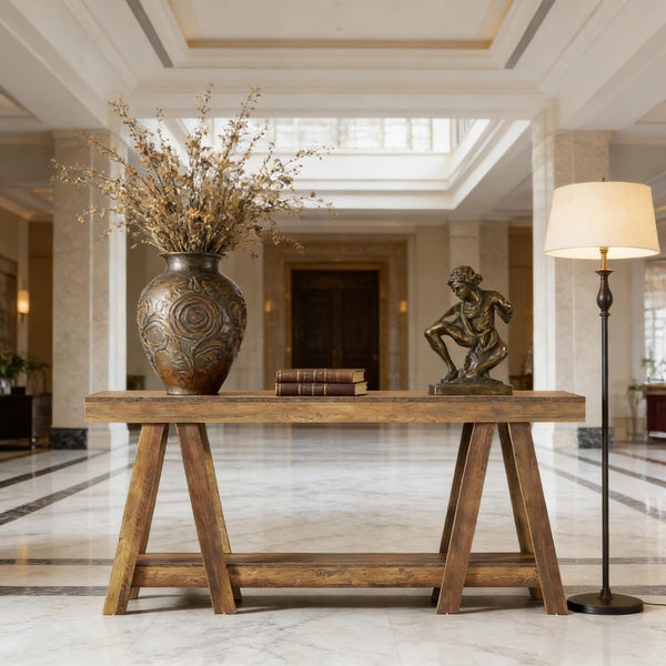 English Elm Hall Console Table Industrial Rustic Two Tier Wood Tone Metal Frame Entryway Sofa T3971P452393