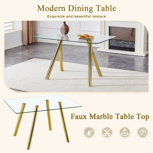 English Elm 51-inch Tempered Glass Rectangular Dining Table Electroplated Metal Base Open Plan Gold W3875S00003
