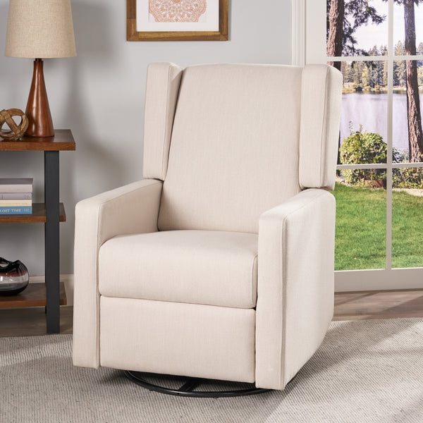 English Elm Christopher Knight Home® - Swivel Recliner Pushback Chair with Lever & Wingback Design, Space-Saving Swivel Recliner for Living Room Beige 67547.00BGE
