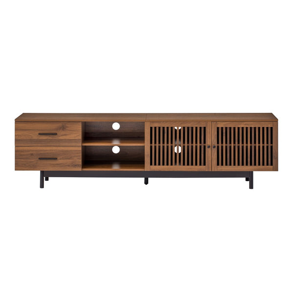 English Elm 78 Inch Walnut Media Console with Slatted Doors Solid Wood Legs and Cable Management N710P374705P