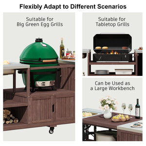 English Elm K&k Solid Fir Outdoor Kitchen Island with Sink Stainless Steel Top and Grill Cutout Brown N707S000022Z